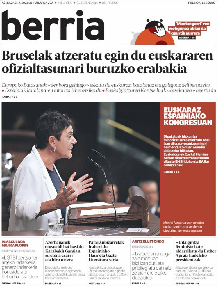 Portada de Berria (España)