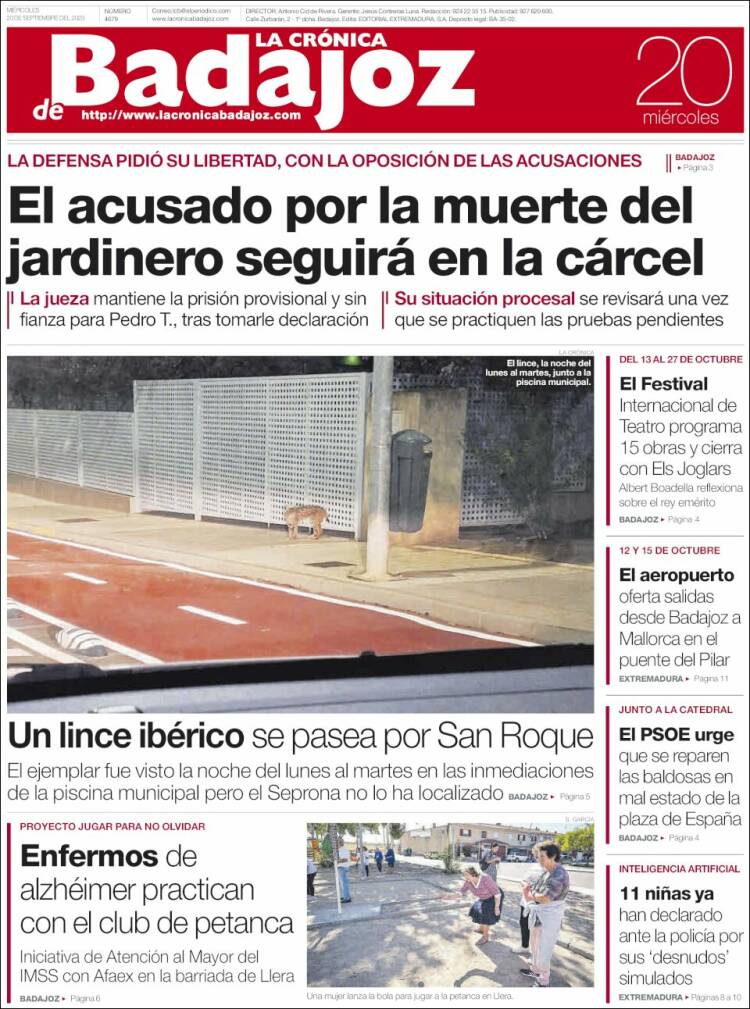 Portada de La Crónica de Badajoz (España)