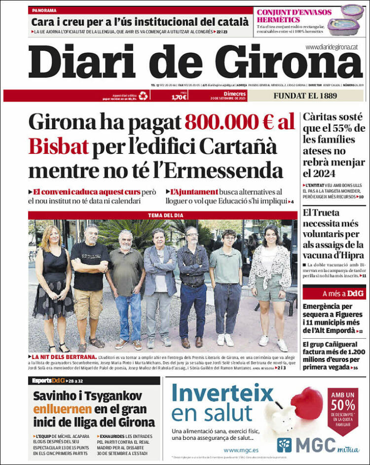 Portada de Diari de Girona (España)