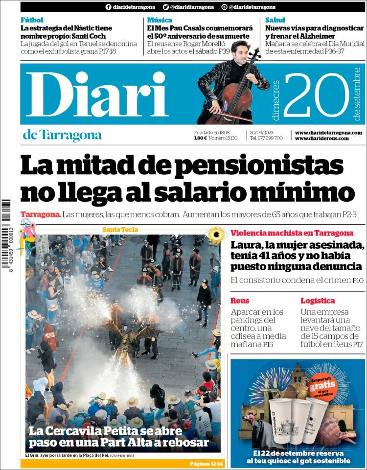 Portada de Diari de Tarragona (España)