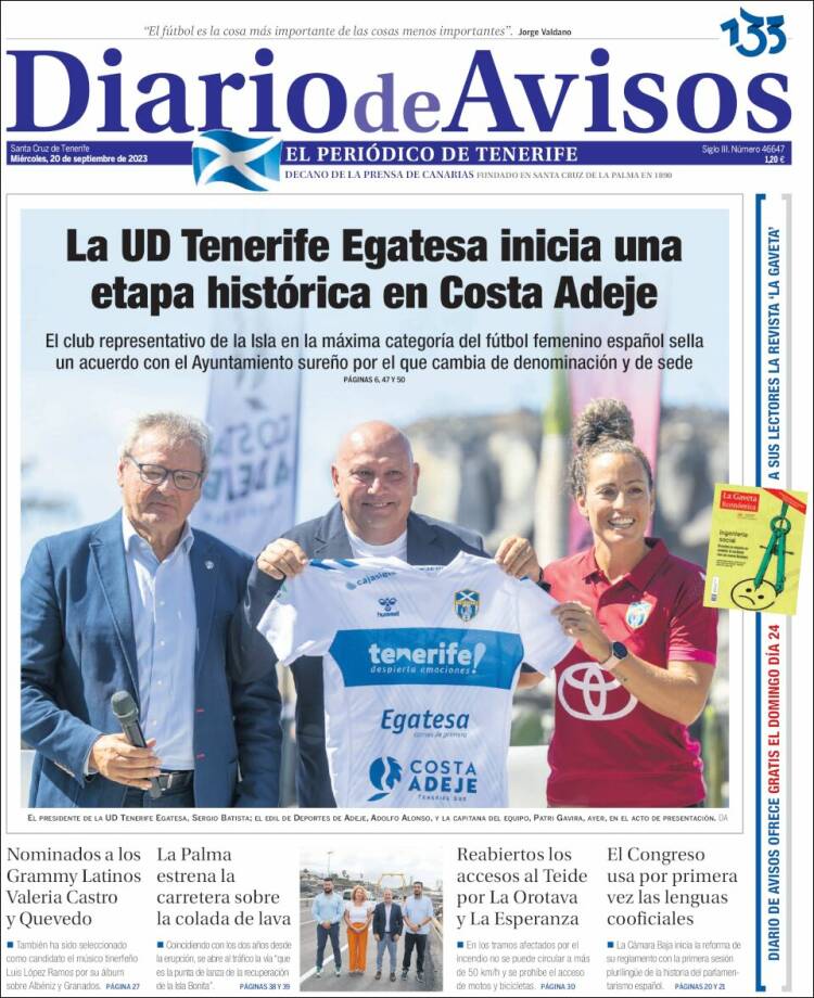 Portada de Diarios de Avisos (España)
