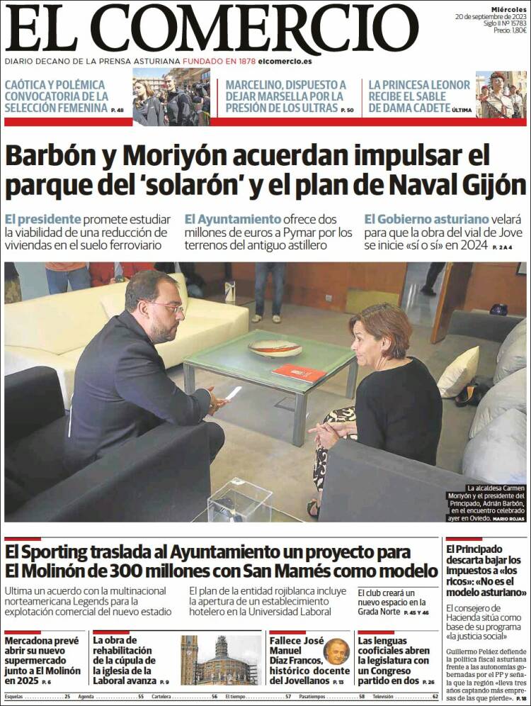 Portada de El Comercio - Gijón (España)