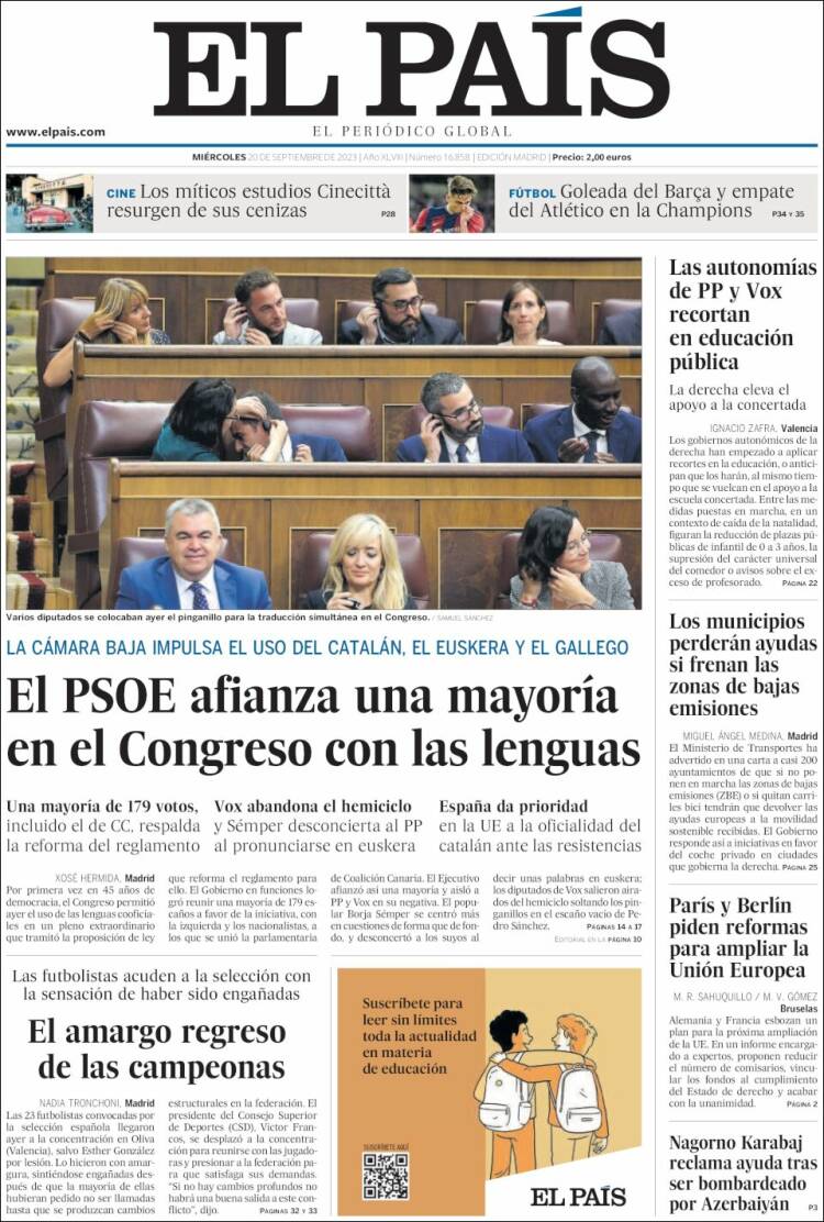 Portada de El País (España)