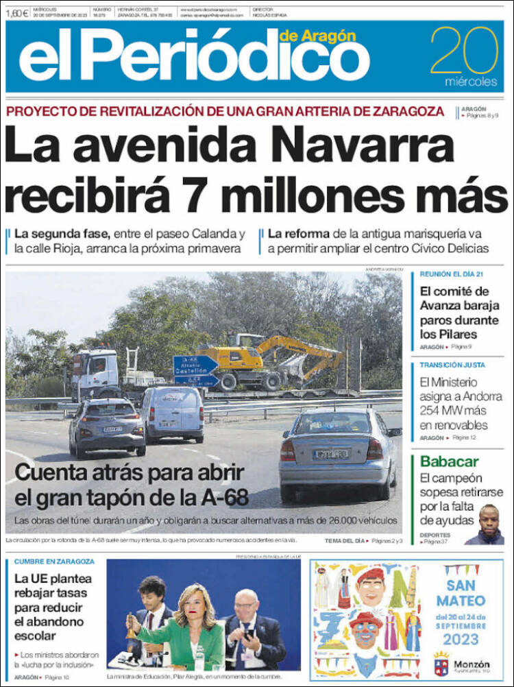 Portada de El Periódico de Aragón (España)