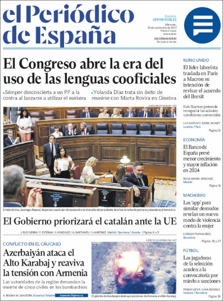 Portada de El Periódico de España (España)