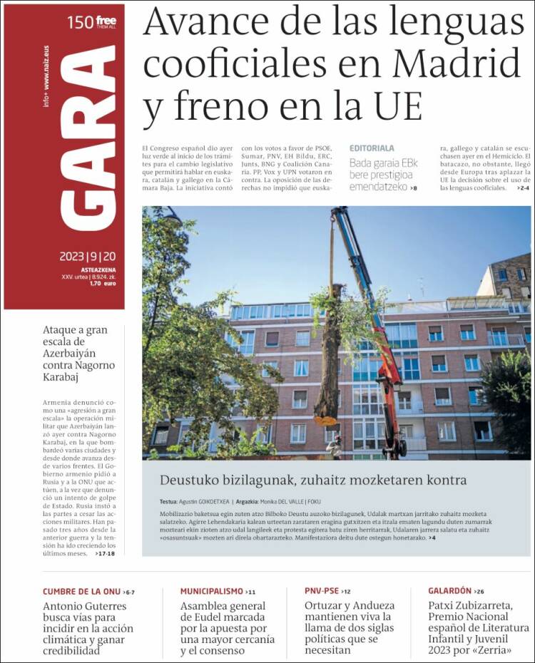 Portada de Gara (España)