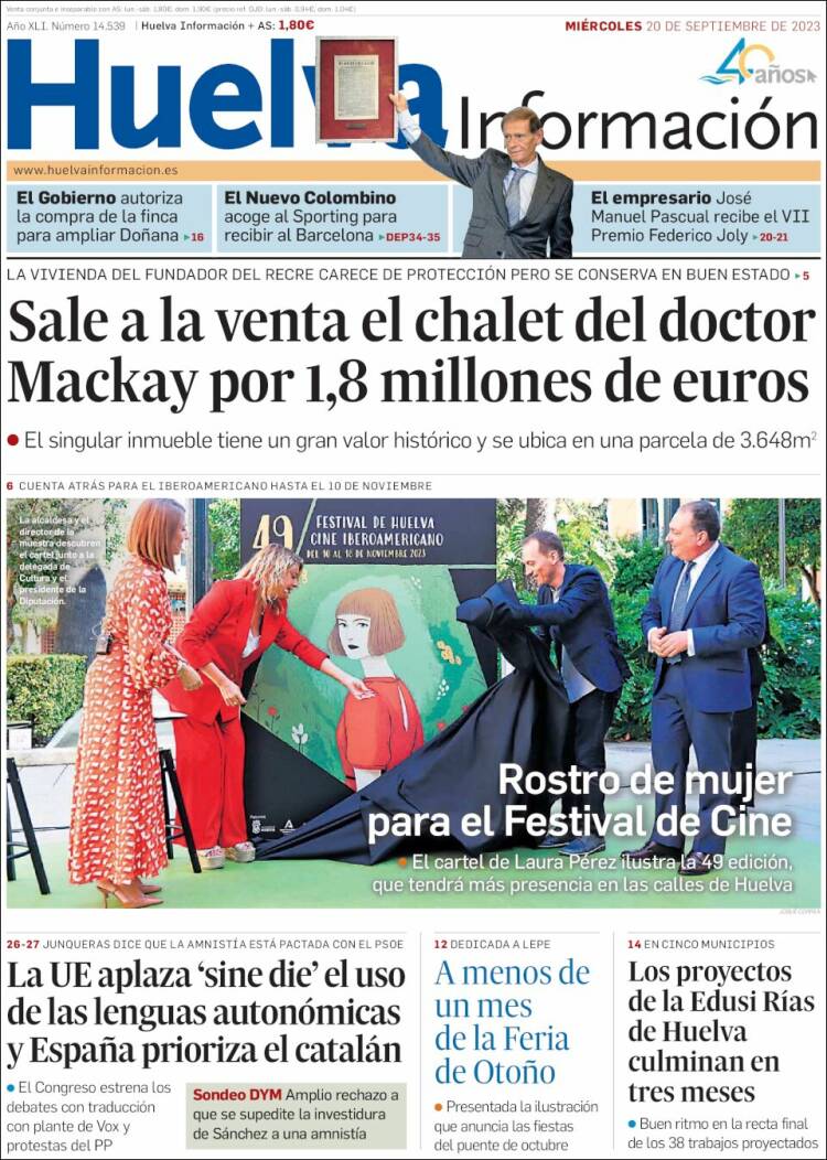 Portada de Huelva Información (España)