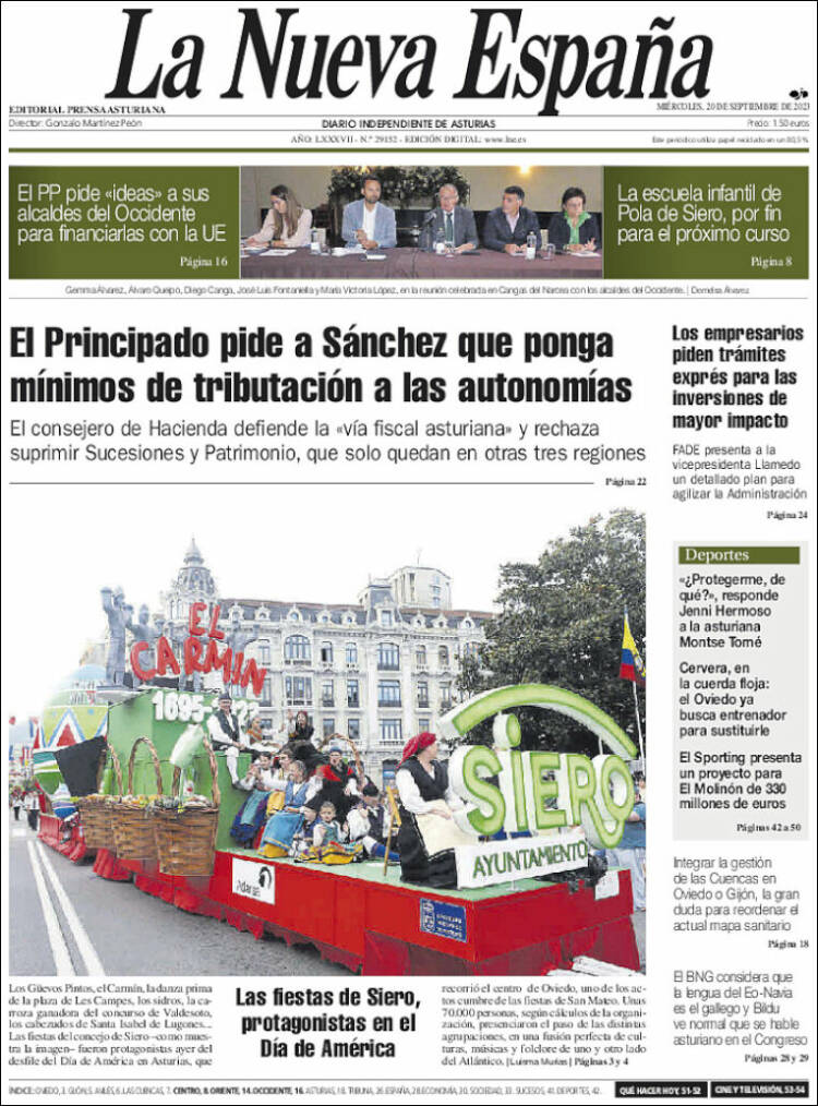 Portada de La Nueva España (España)