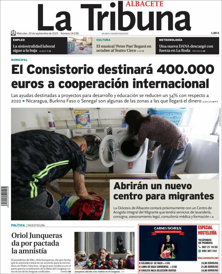 Portada de La Tribuna de Albacete (España)