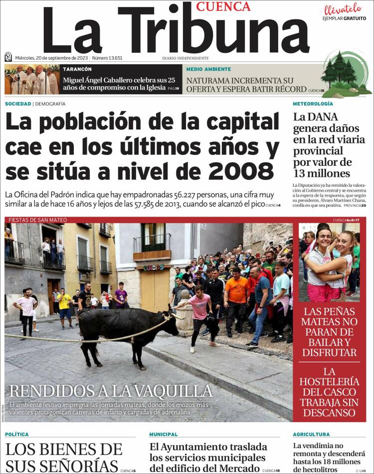 Portada de La Tribuna de Cuenca (España)