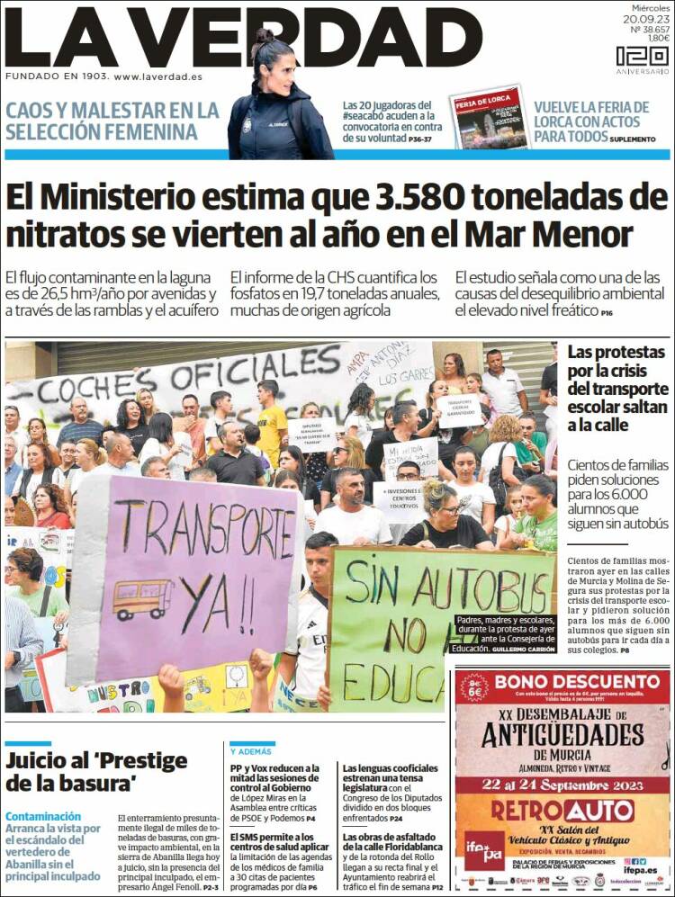 Portada de La Verdad de Murcia (España)