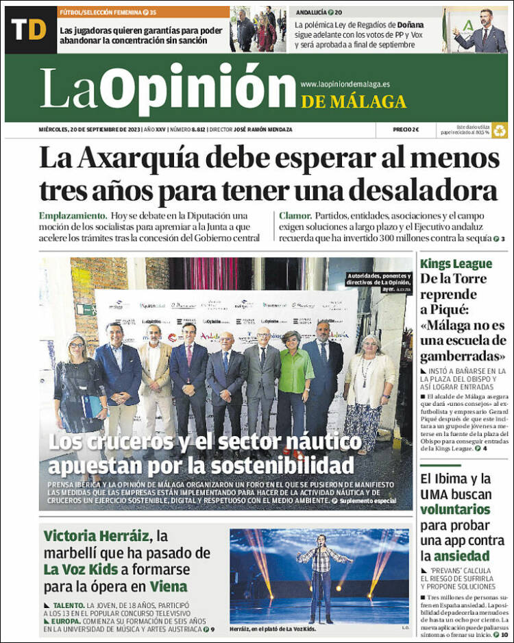 Portada de La Opinión de Málaga (España)