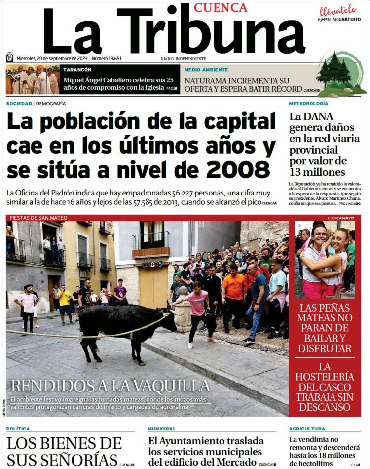 Portada de La Tribuna de Cuenca (España)