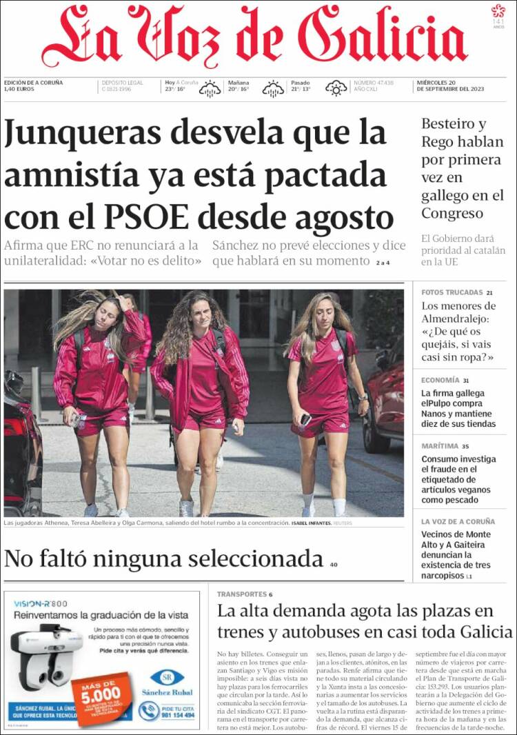 Portada de La Voz de Galicia (España)