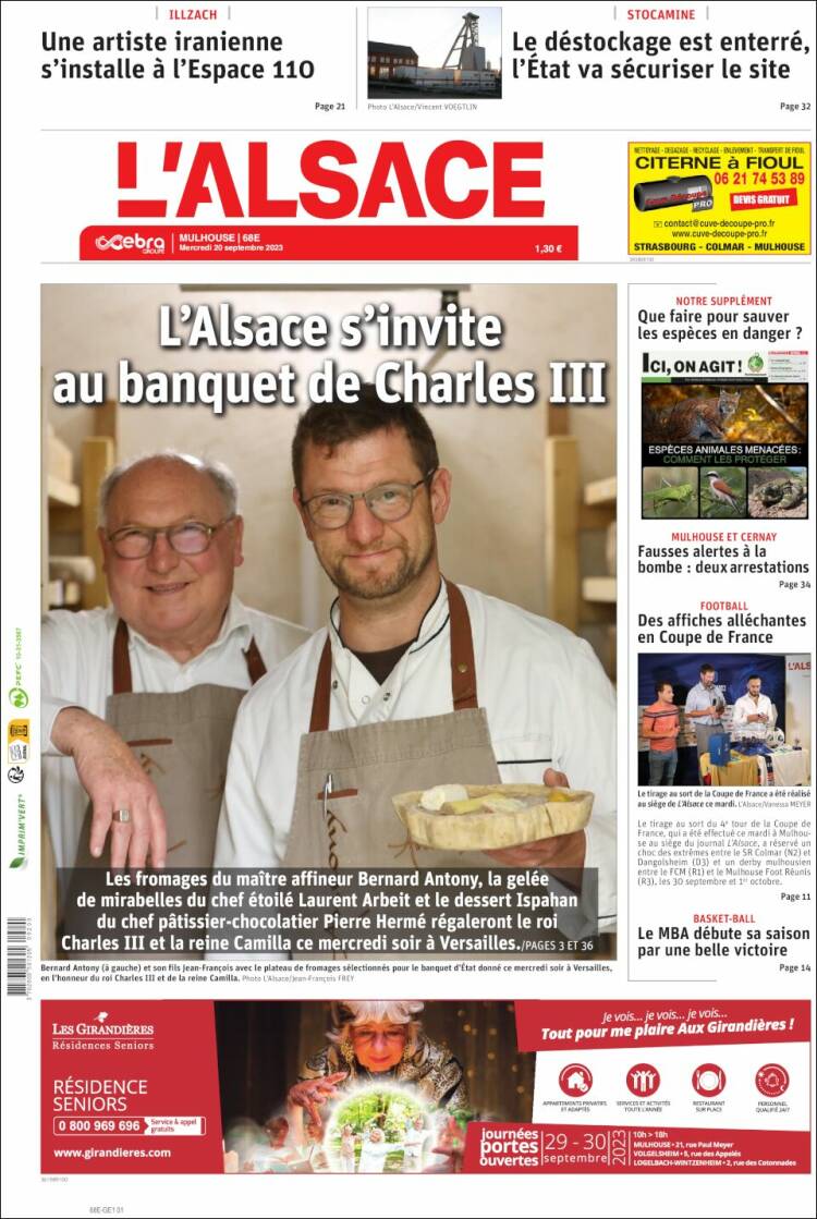 Portada de Journal L'Alsace (Francia)