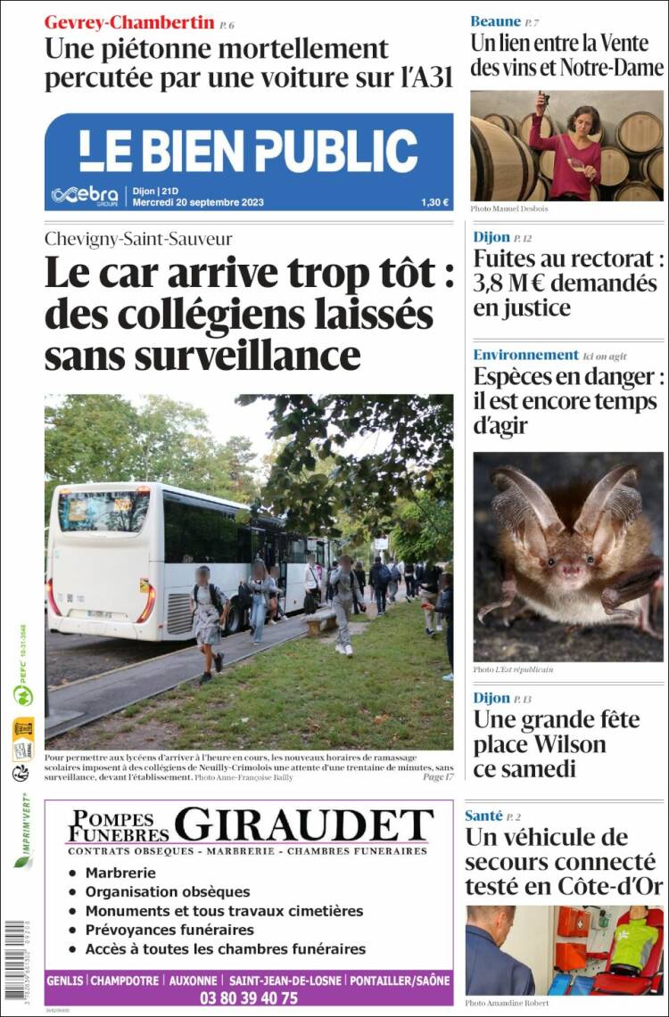 Portada de Le Bien Public (Francia)