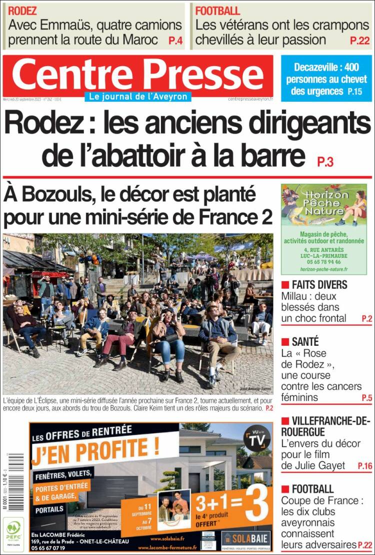 Portada de Centre Presse (Francia)