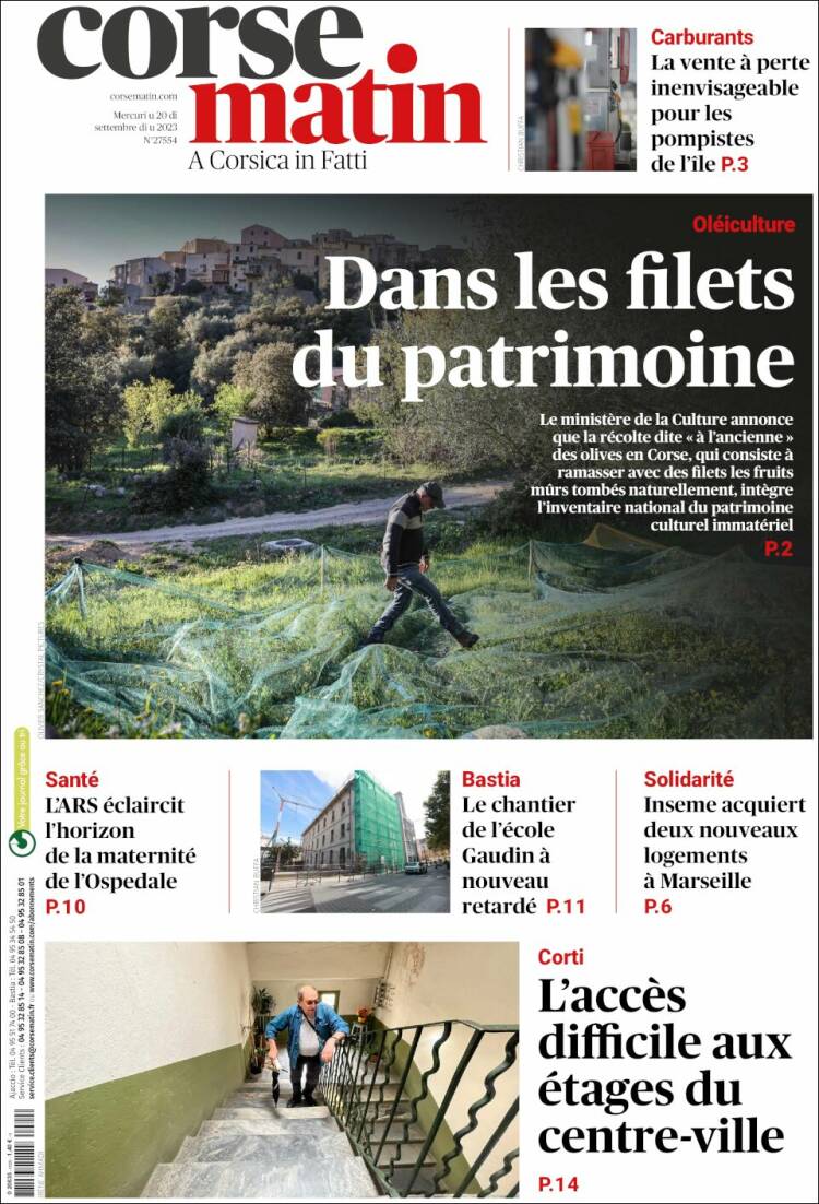 Portada de Corse-Matin (Francia)