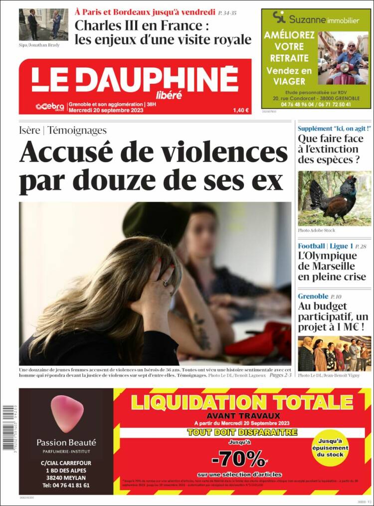 Portada de Le Dauphiné Libéré (Francia)