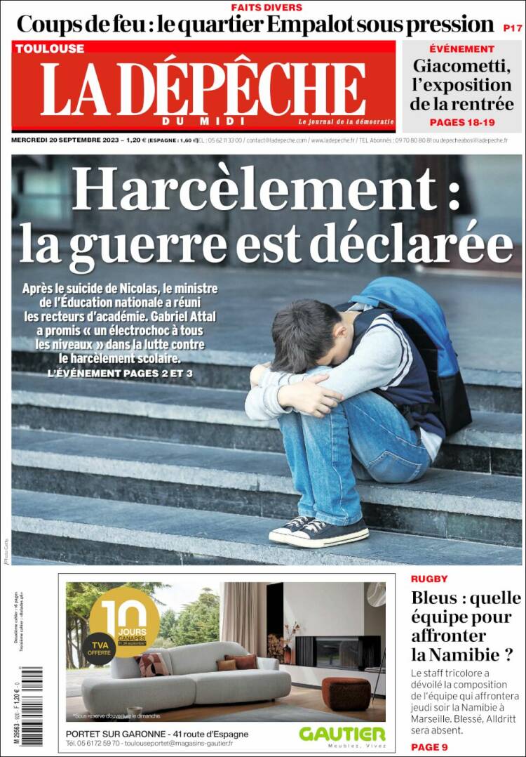 Portada de La Dépêche du Midi (Francia)
