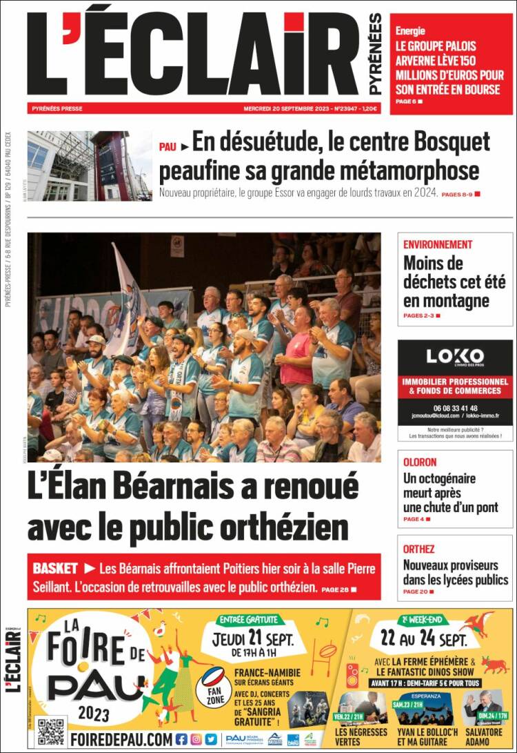 Portada de L'Eclair des Pyrénées (Francia)