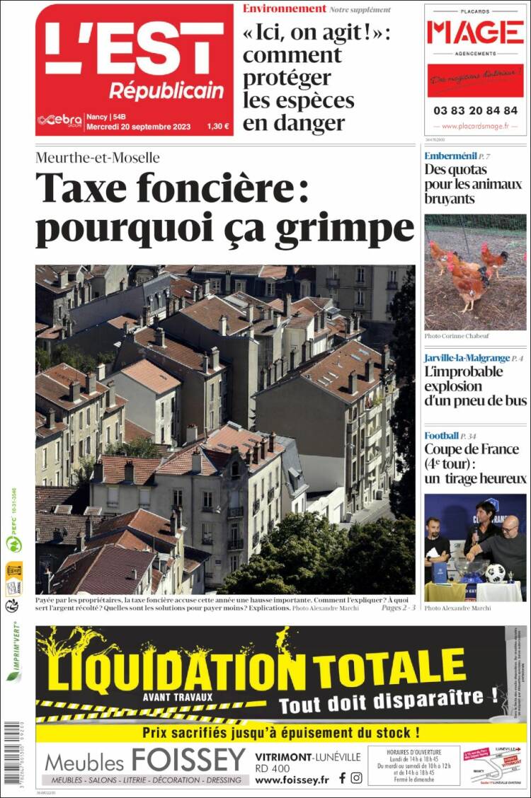 Portada de L'Est Republicain (Francia)