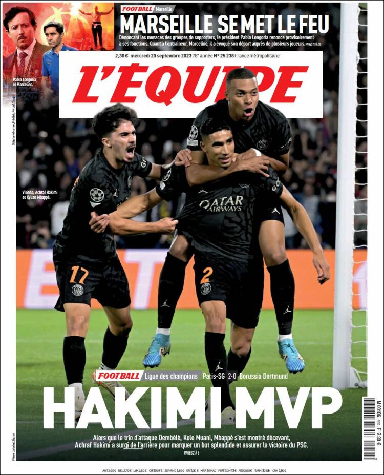 Portada de L'Equipe (Francia)