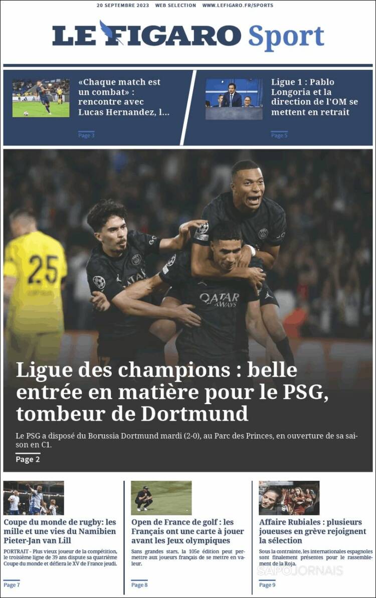 Portada de Le Figaro Sport (Francia)