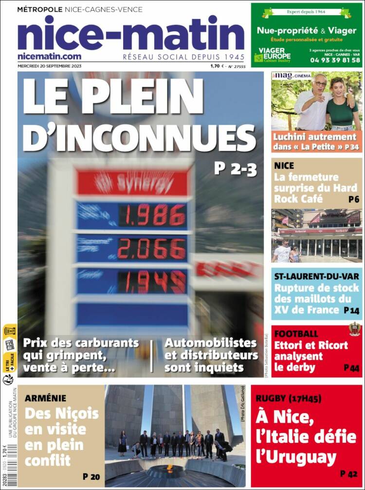 Portada de Nice-Matin (Francia)