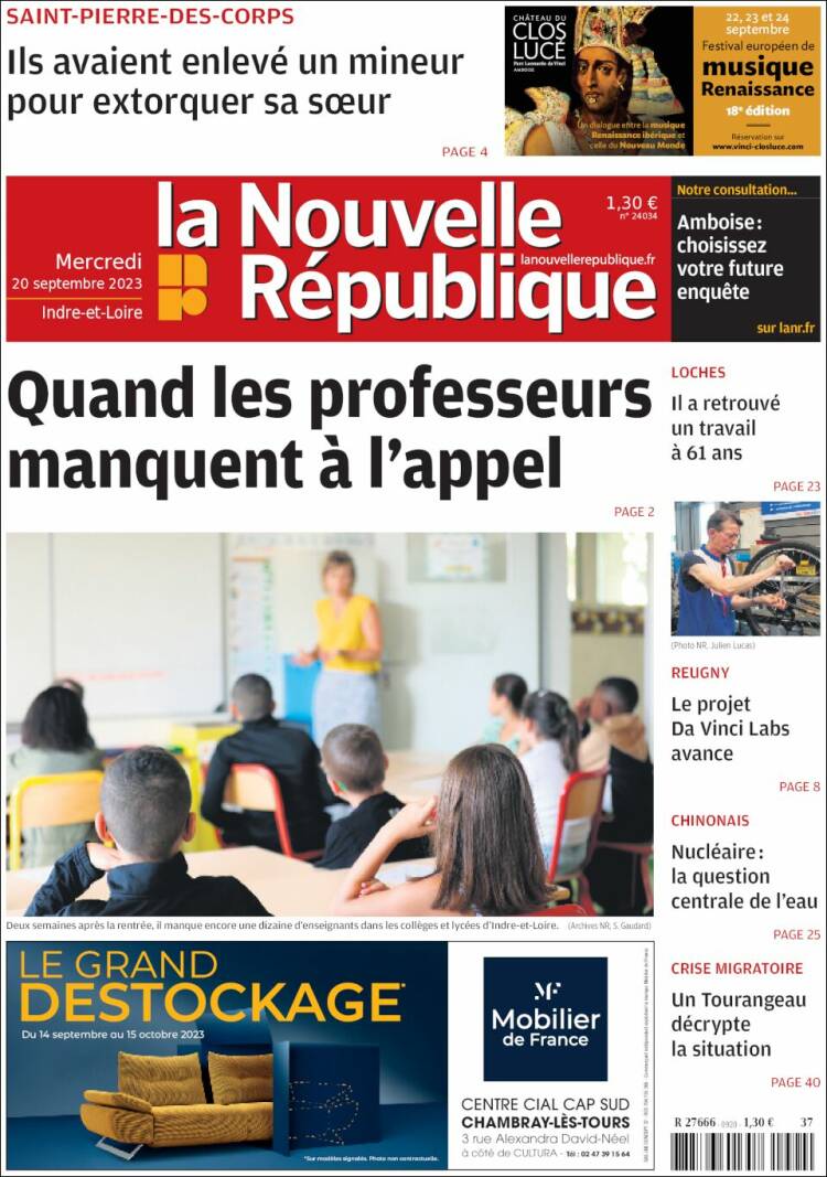 Portada de La Nouvelle Republique (Francia)