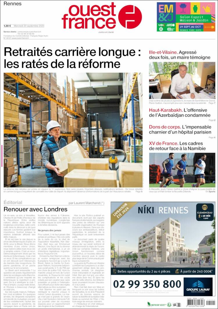 Portada de Ouest France (Francia)