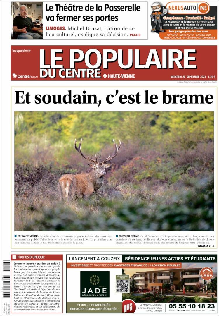 Portada de Le Populaire du Centre (Francia)
