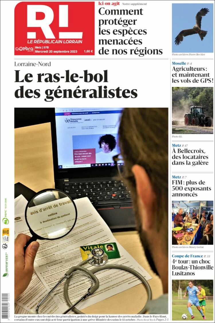 Portada de Le Republicain Lorrain (Francia)