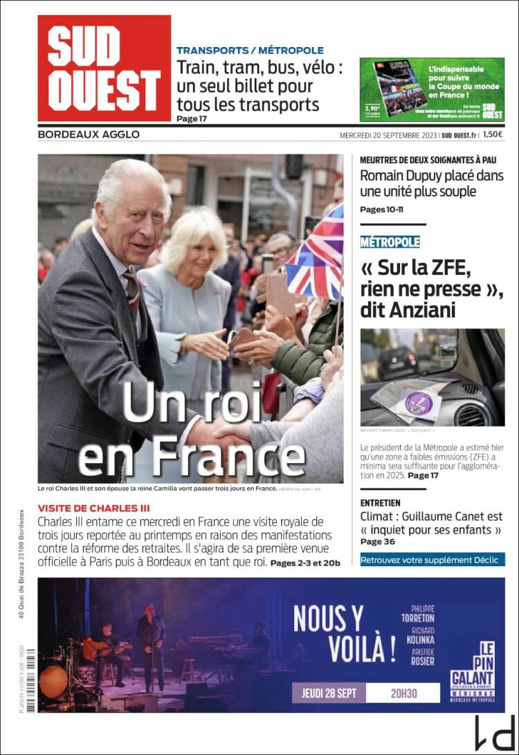 Portada de Sud Ouest (Francia)