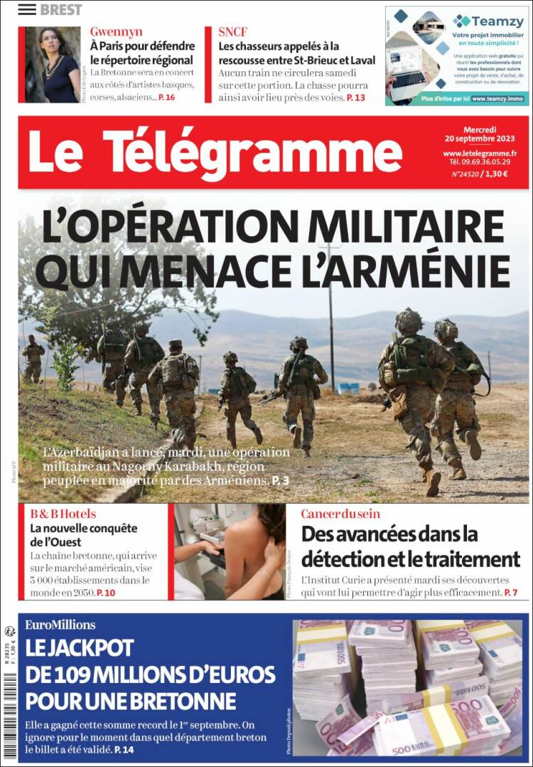 Portada de Télégramme (Francia)