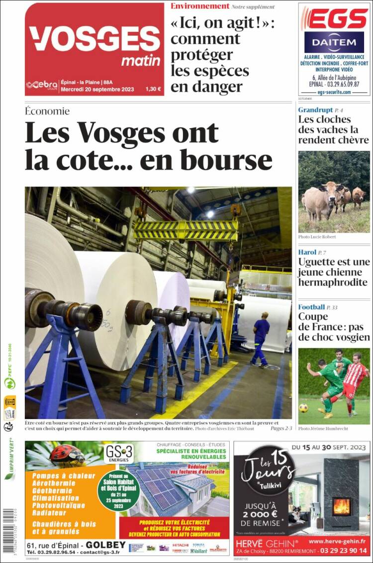 Portada de Vosges Matin (Francia)