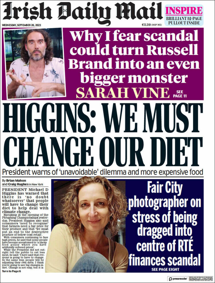 Portada de Irish Daily Mail (Irlanda)