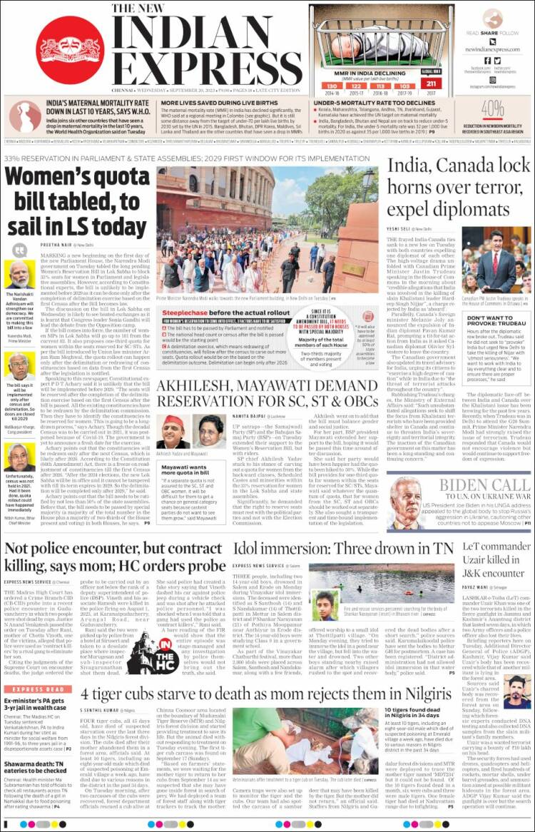 Portada de New Indian Express (India)