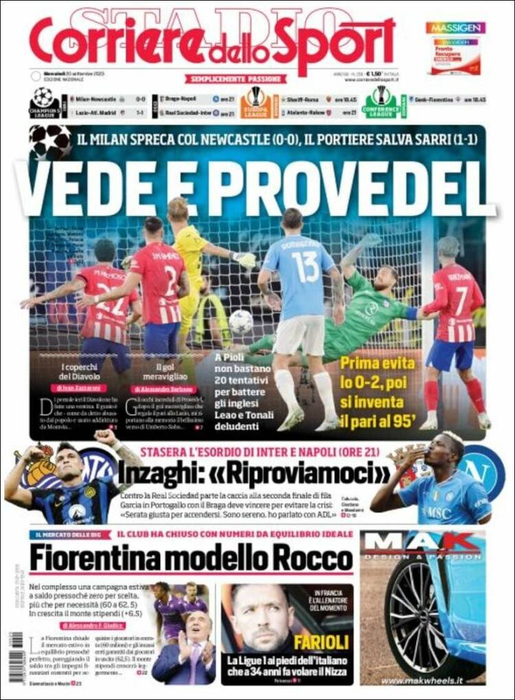 Portada de Corriere dello Sport (Italia)