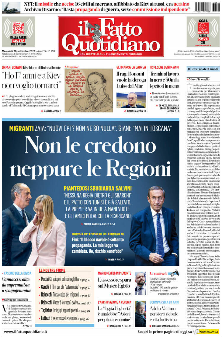 Portada de Il Fatto Quotidiano (Italia)