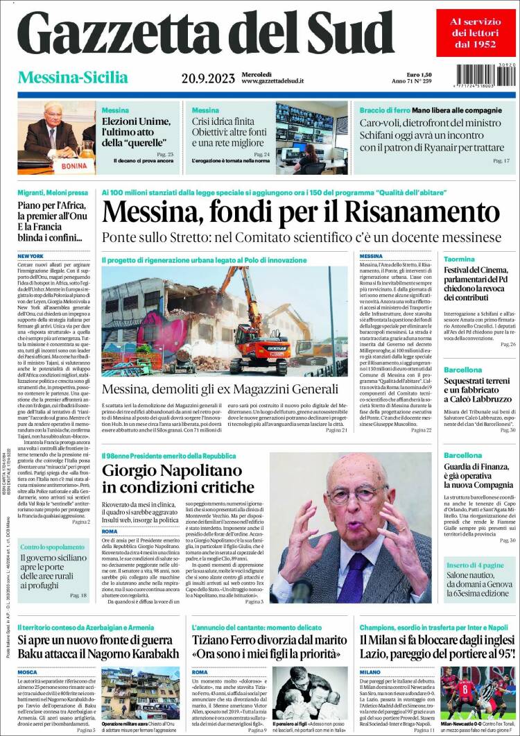 Portada de Gazzetta del Sud (Italia)