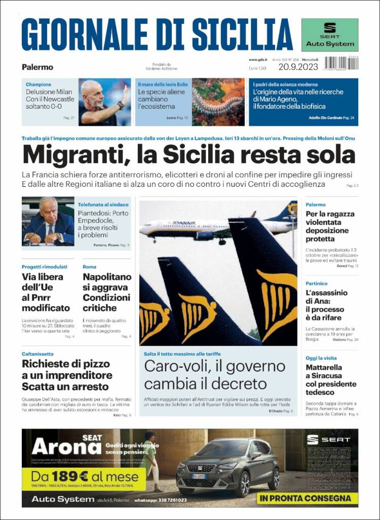 Portada de Giornale di Sicilia (Italia)