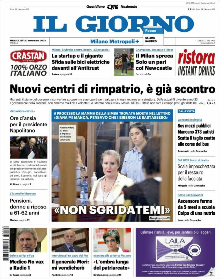 Portada de Il Giorno (Italia)