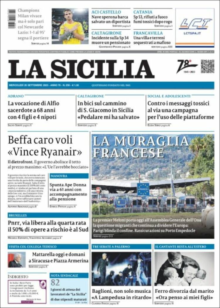Portada de La Sicilia (Italia)