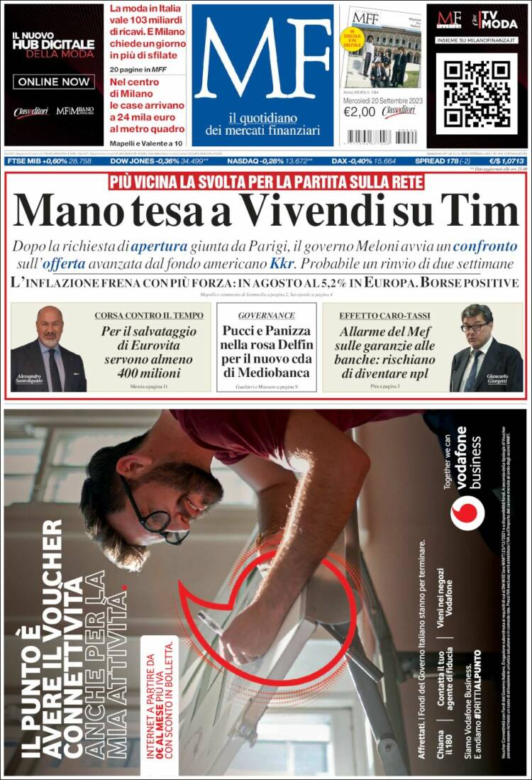 Portada de Milano Finanza (Italia)