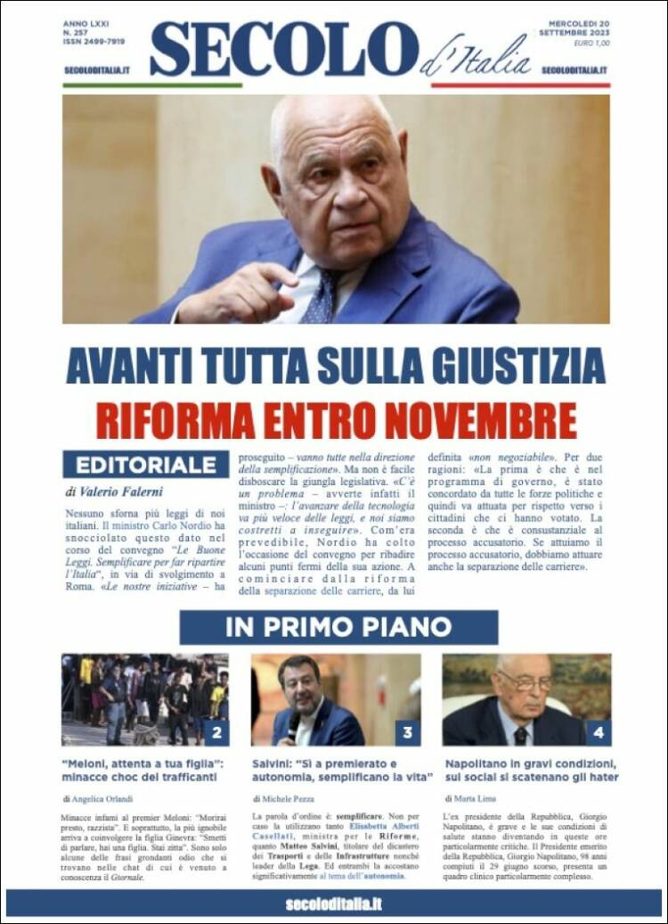 Portada de Secolo d'Italia (Italia)