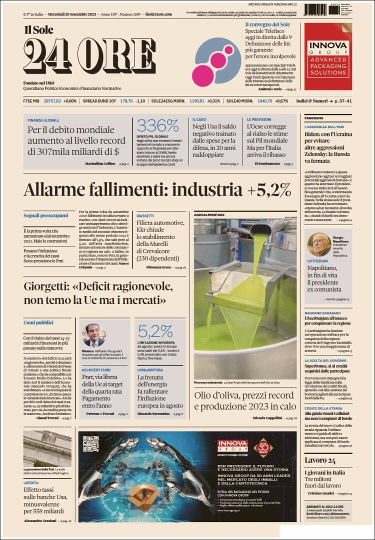 Portada de Il Sole 24 ORE (Italia)