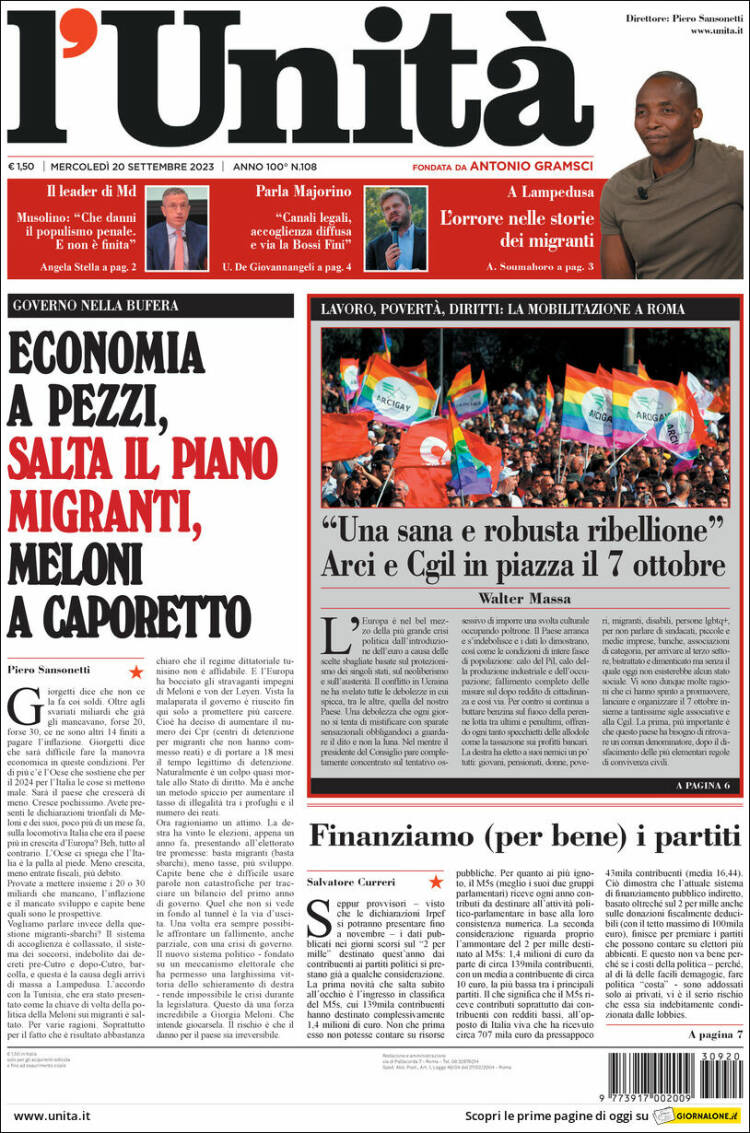 Portada de l'Unità (Italia)