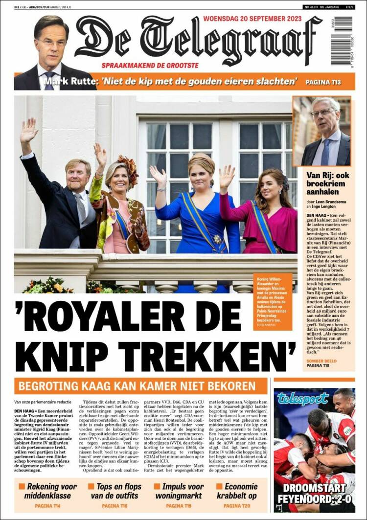 Portada de De Telegraaf (Pa&iacute;ses Bajos)