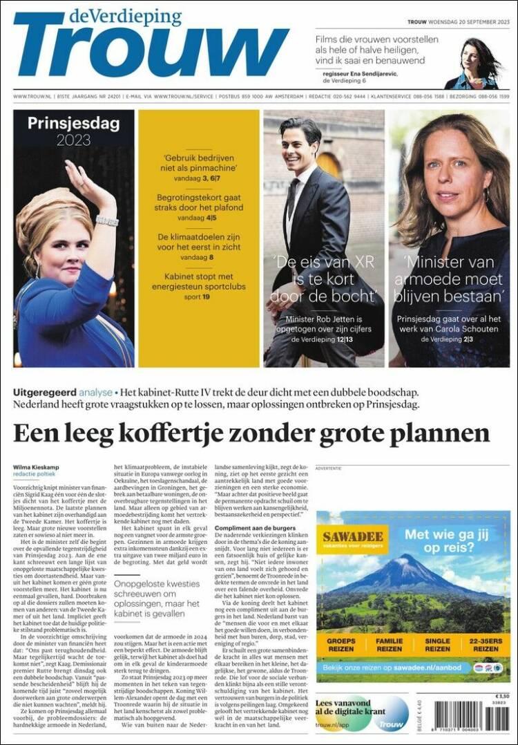 Portada de Trouw (Pa&iacute;ses Bajos)